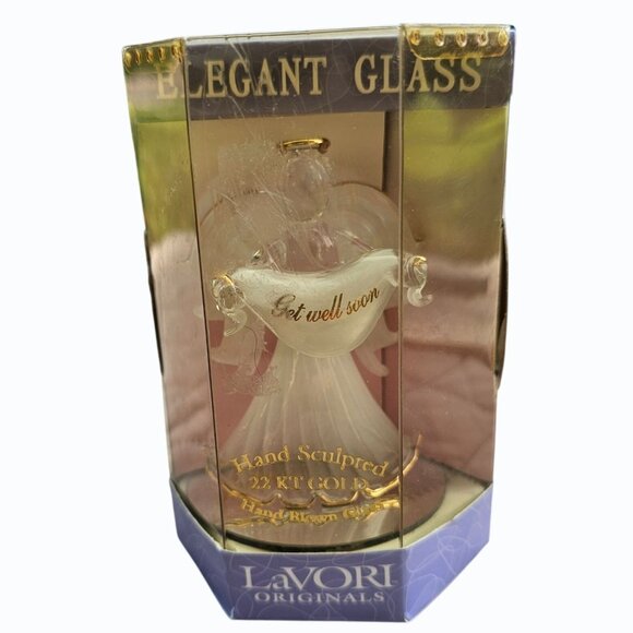 LaVori Originals Elegant Glass and 22 KT Gold "Get Well Soon" Angel Figurine - Picture 3 of 12